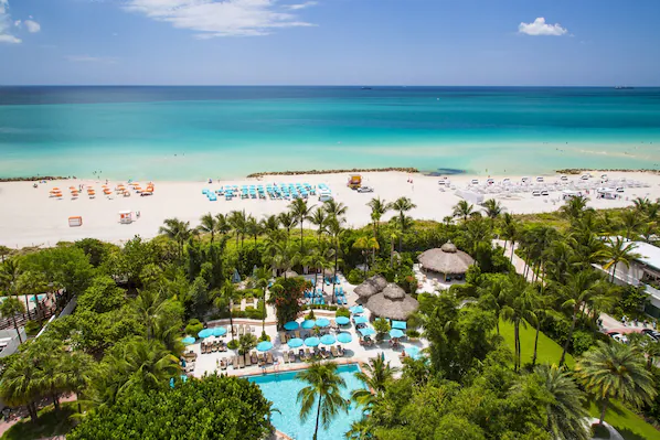 Pool and beachfront at The Palms Hotel & Spa